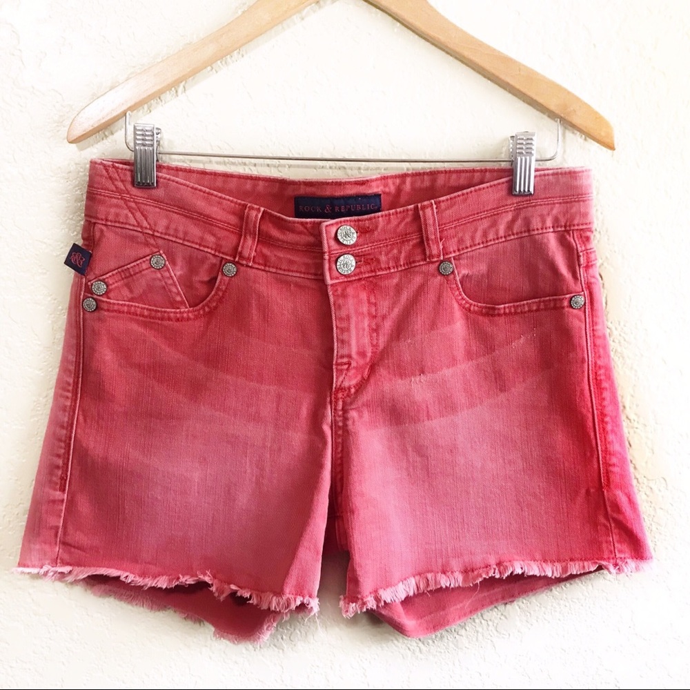 Rock & Republic Pink Red Denim Bonnaroo Shorts